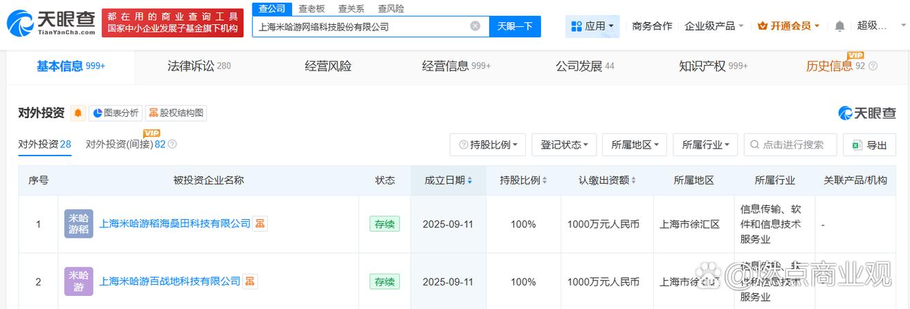 代表人均为于晨曦,注册资本均为1000万人民币,经营范围包括软件开发